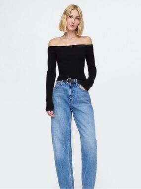 GAP Black Ribbed Off-Shoulder Top / Sweater